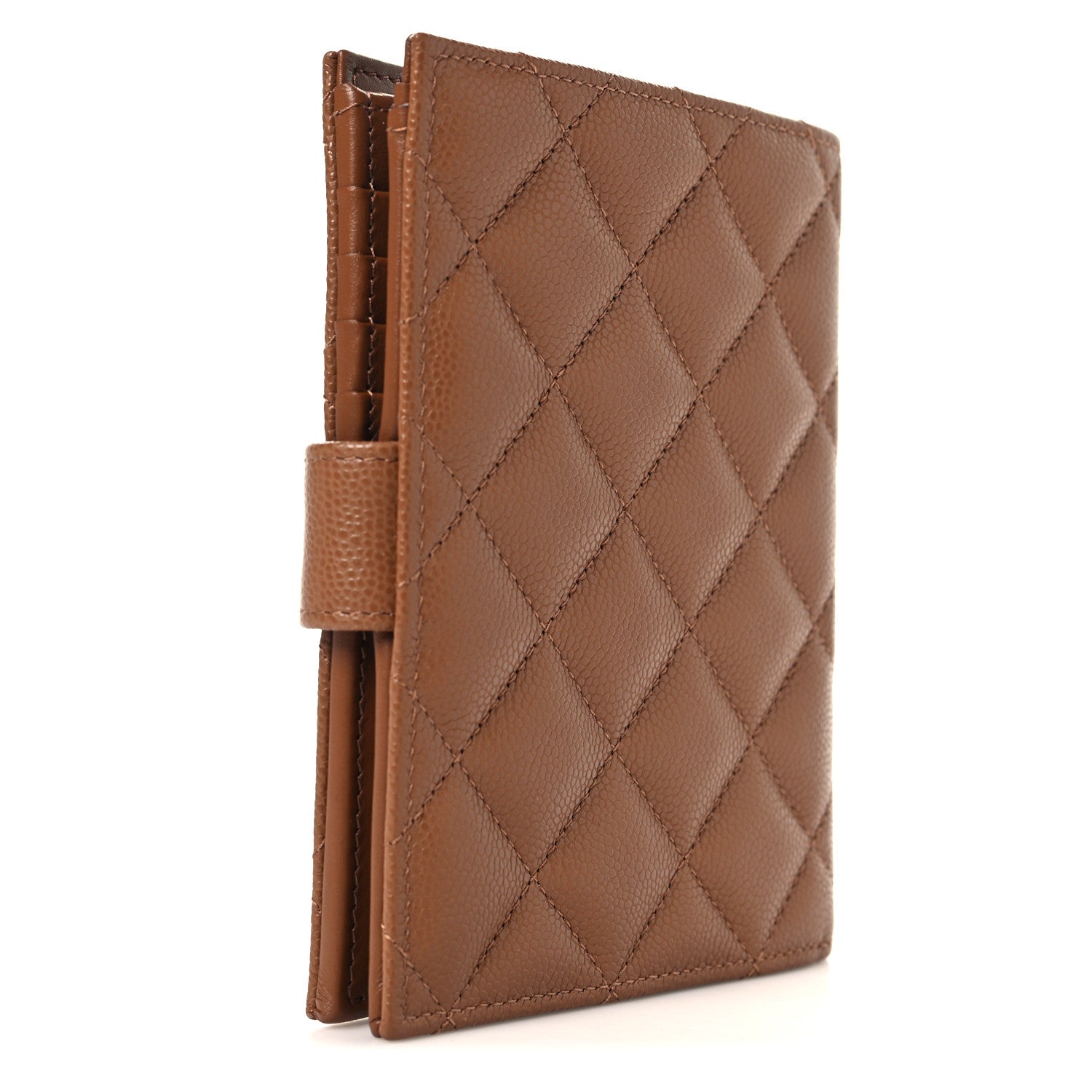 Caviar Quilted Passport Holder Camel