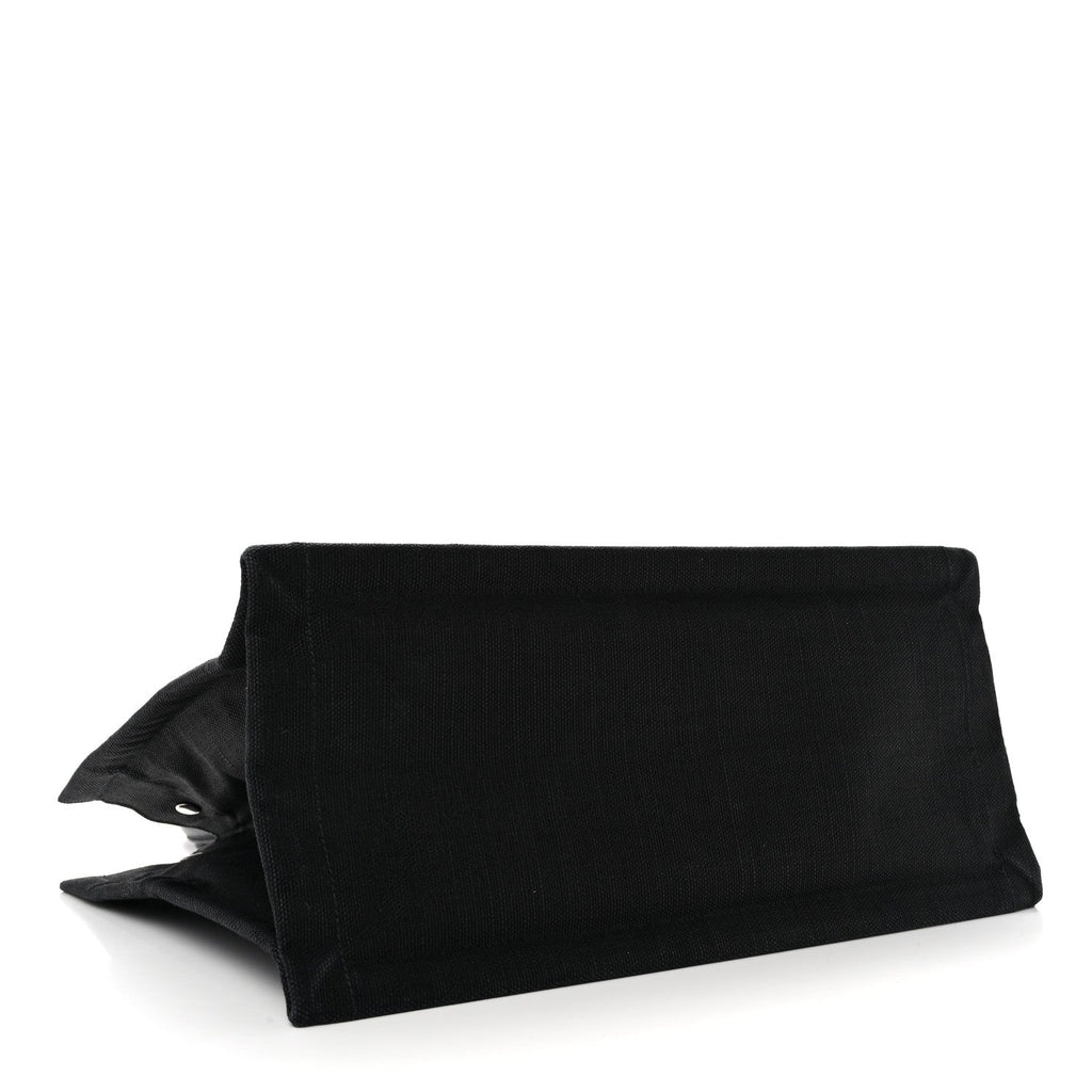 Raffia Linen Calfskin Small Rive Gauche Tote Black