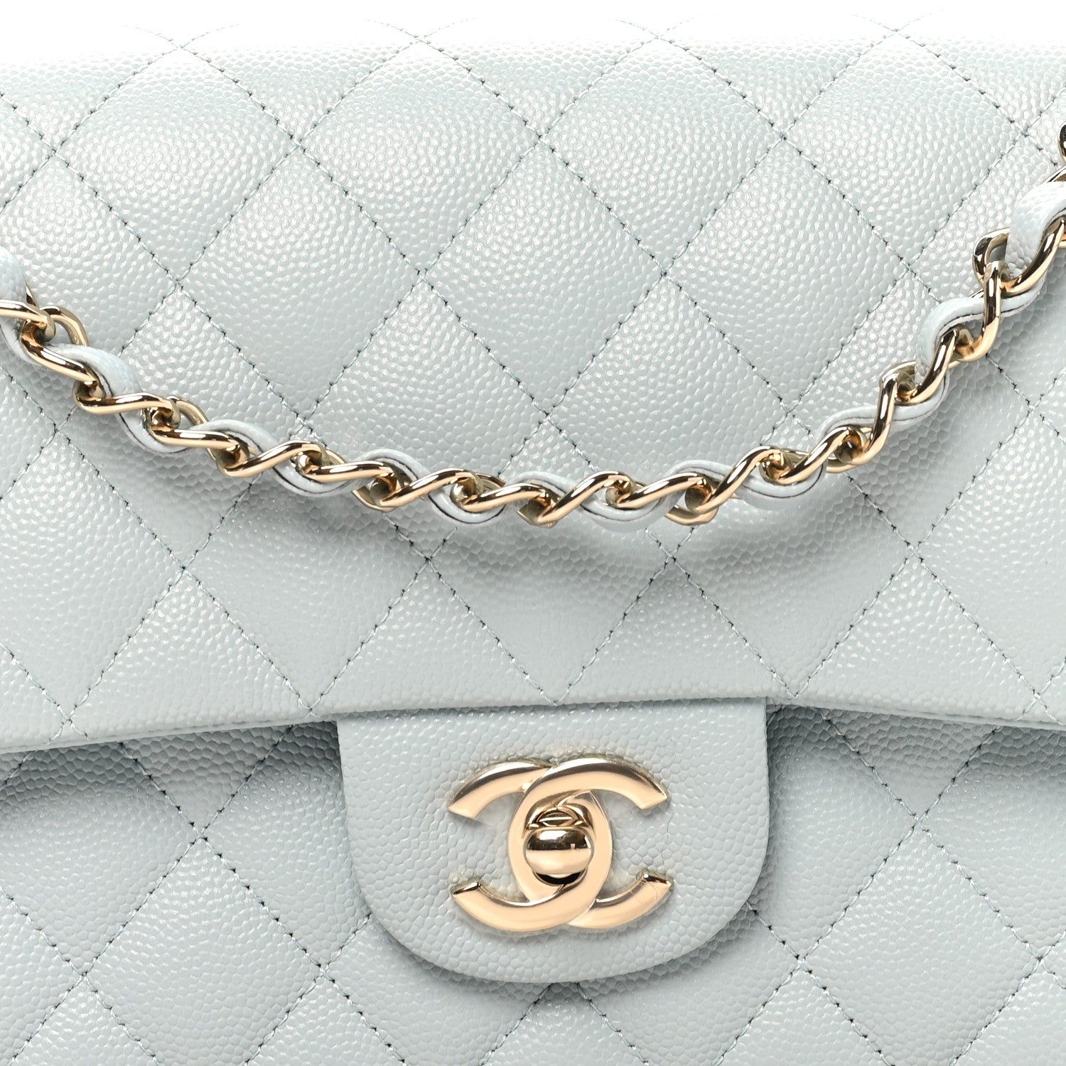 Caviar Quilted Medium Double Flap Light Blue