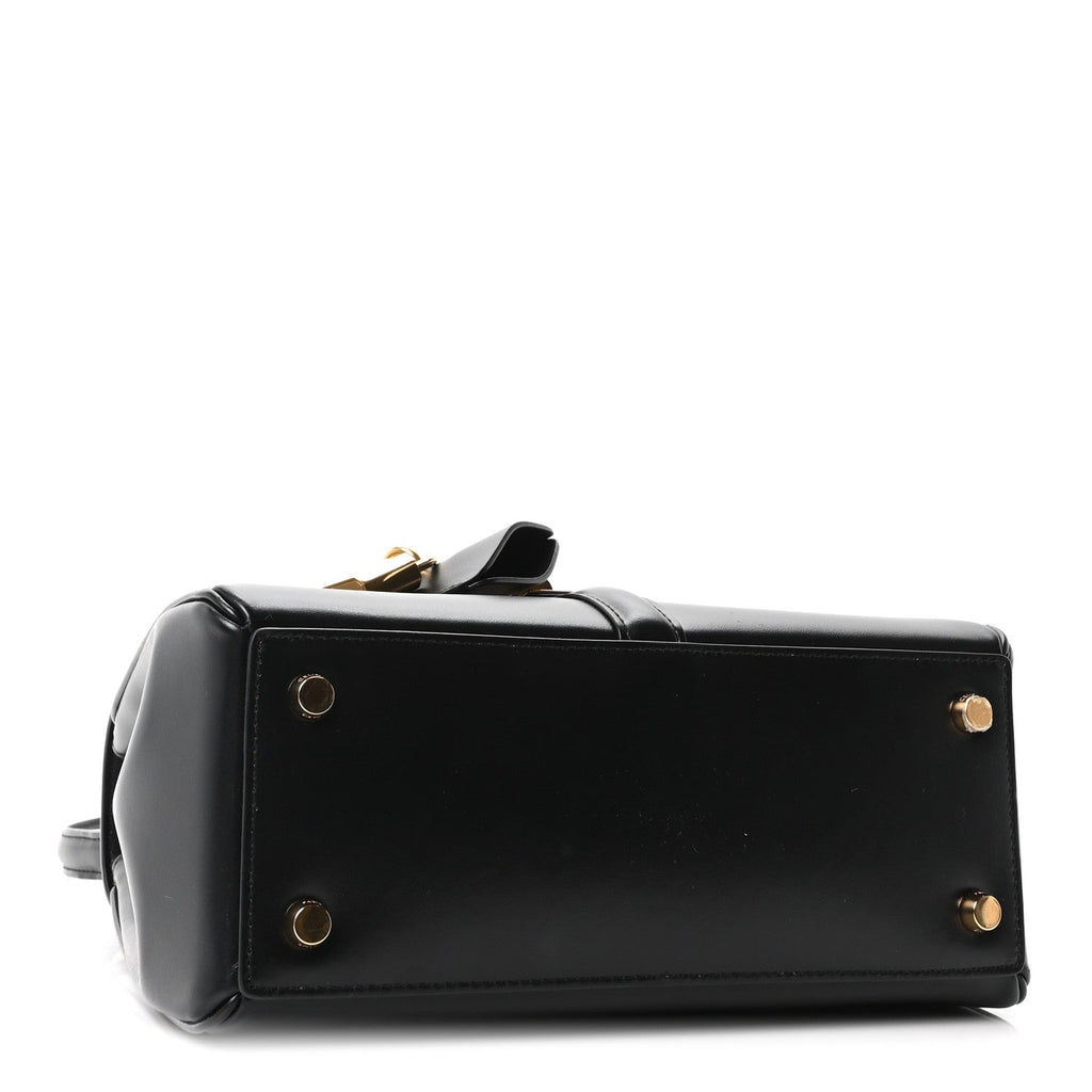 Satinated Calfskin Mini 16 Top Handle Bag Black