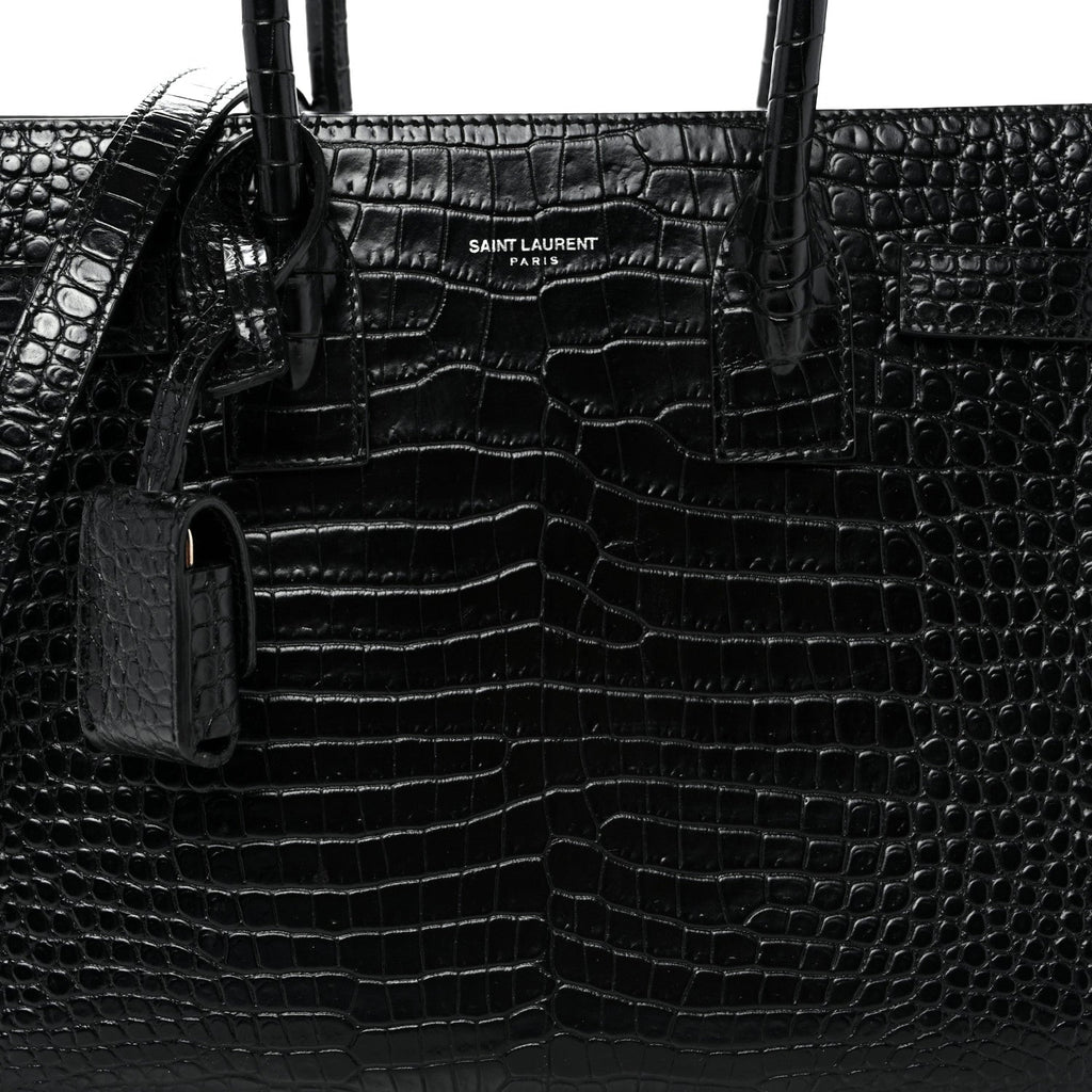 Calfskin Crocodile Embossed Baby Sac De Jour Black