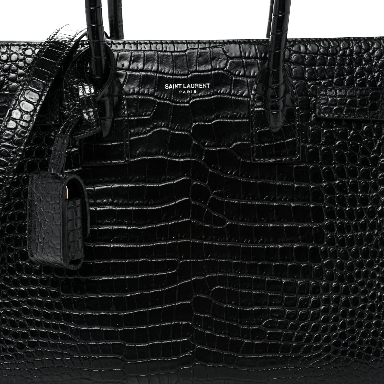 Calfskin Crocodile Embossed Baby Sac De Jour Black