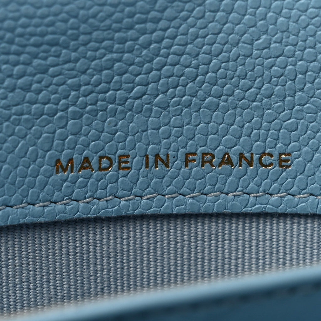 Caviar Quilted Large Gusset Flap Wallet Light Blue