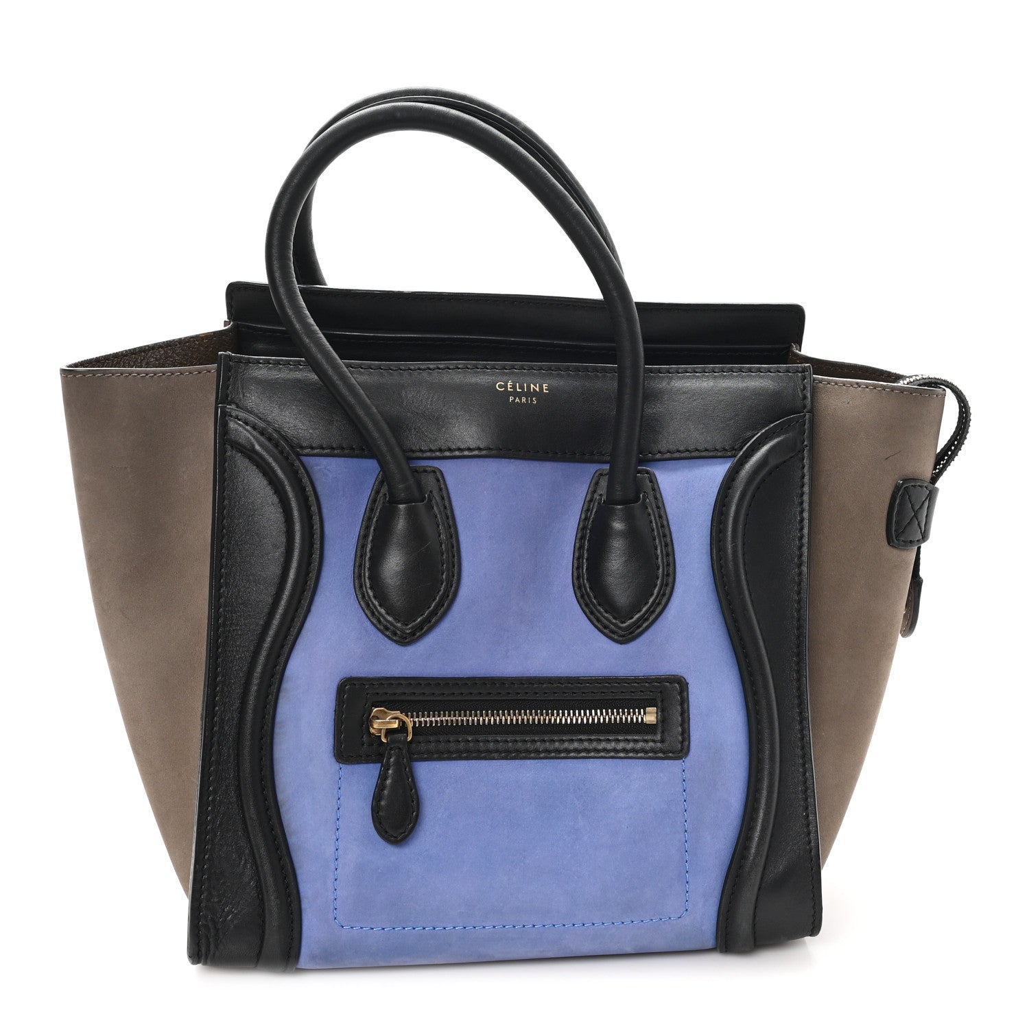 Calfskin Nubuck Suede Micro Tri-Color Luggage Porcelain