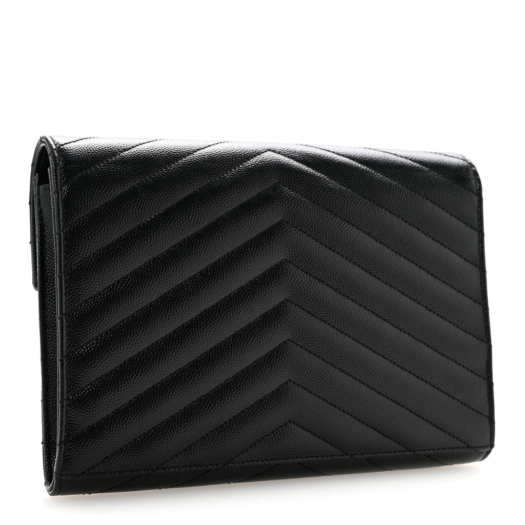 Grain De Poudre Matelasse Chevron Monogram Envelope Clutch Black