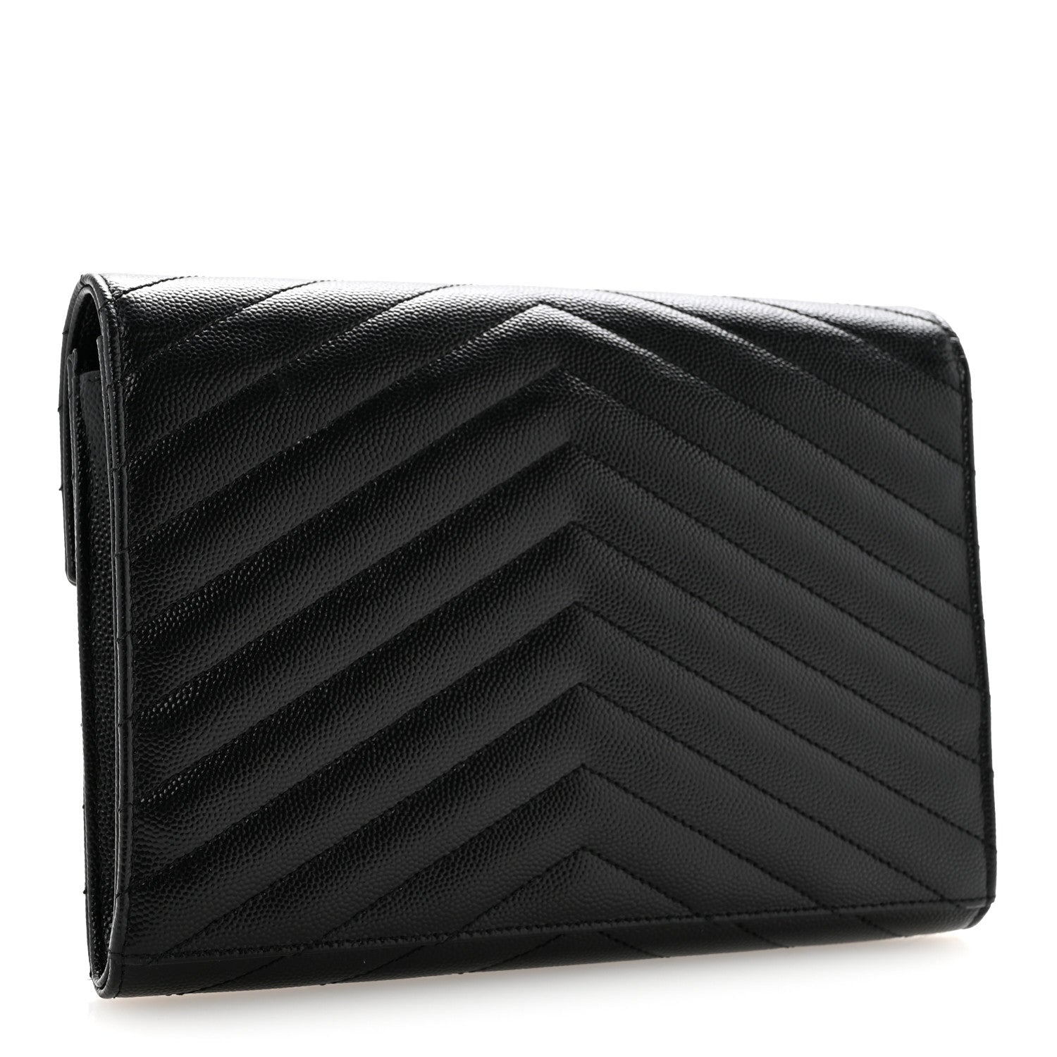 Grain De Poudre Matelasse Chevron Monogram Envelope Clutch Black