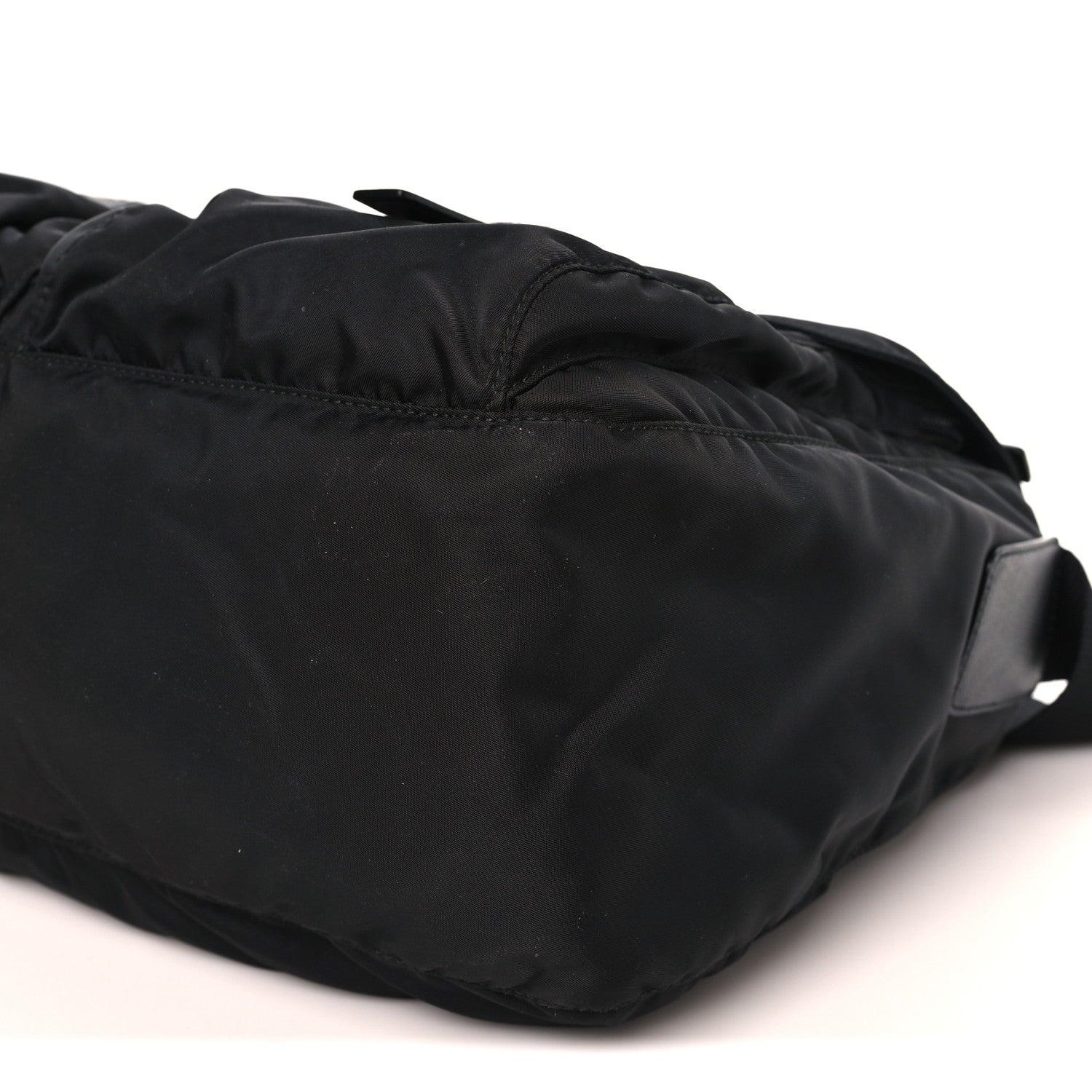 Tessuto Nylon Saffiano Double Buckle Messenger Shoulder Bag Black