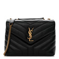 Calfskin Y Quilted Monogram Small Loulou Chain Satchel Black