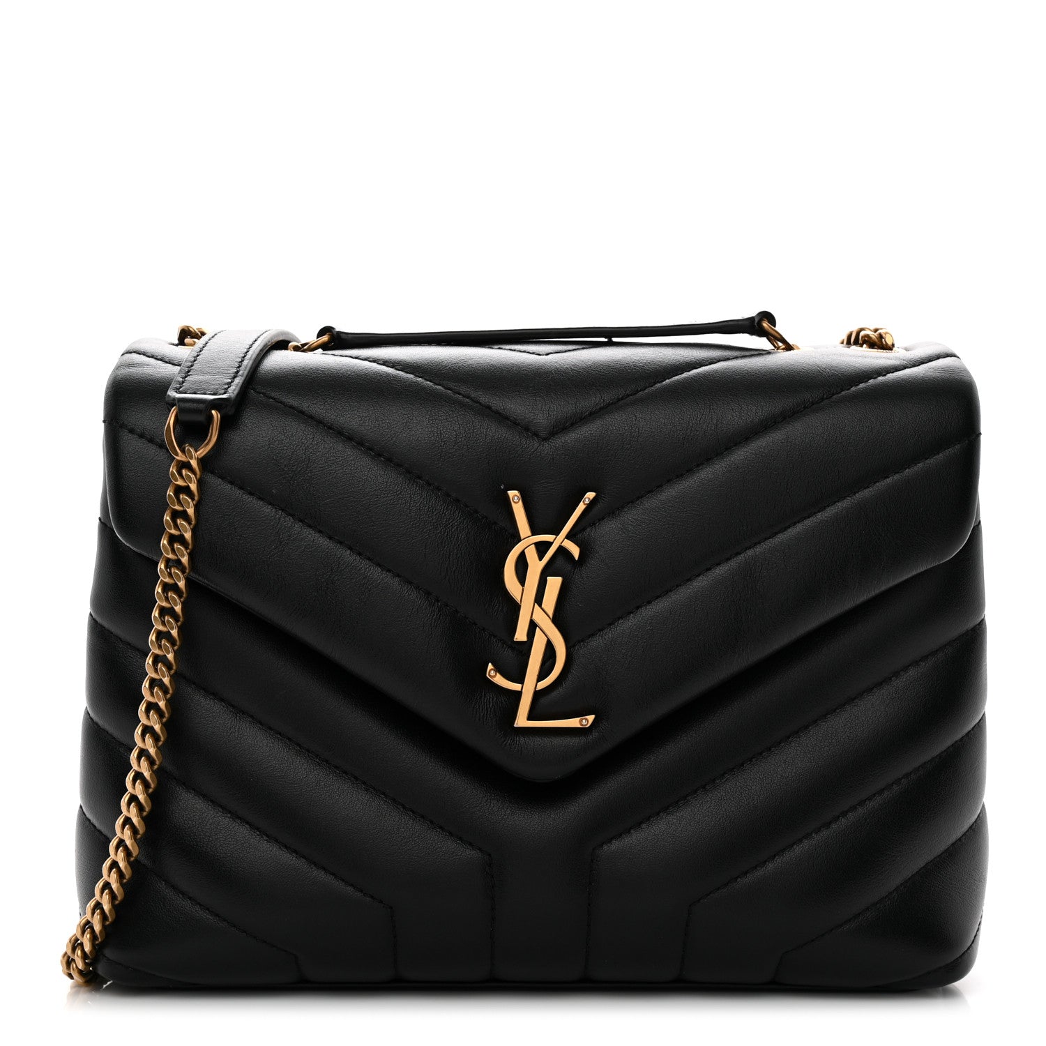 Calfskin Y Quilted Monogram Small Loulou Chain Satchel Black