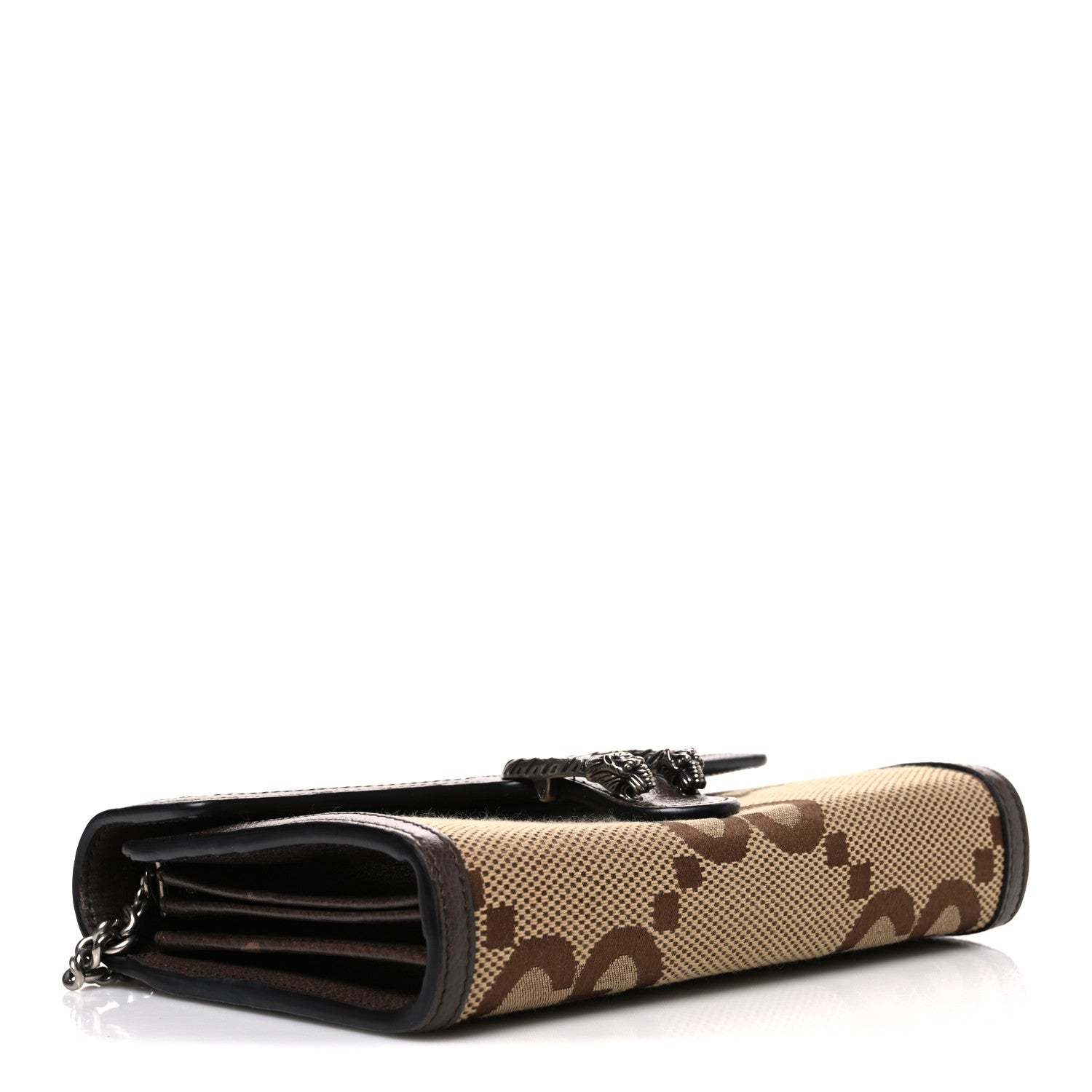 Monogram Jumbo GG Textured Dollar Calfskin Mini Dionysus Chain Wallet Camel Ebony New Acero