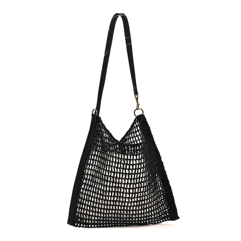 Raffia Calfskin Oxalis Shoulder Bag Black