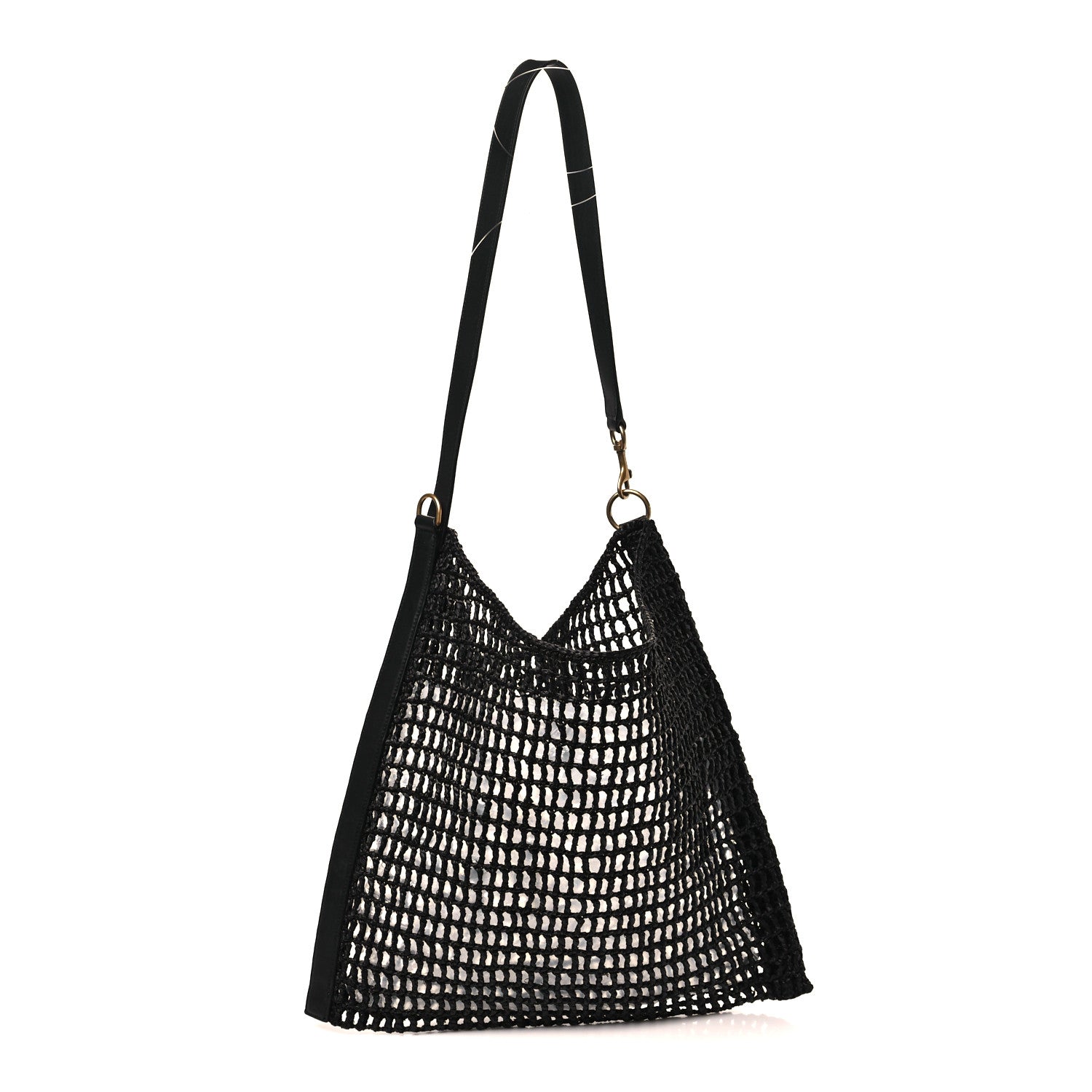 Raffia Calfskin Oxalis Shoulder Bag Black