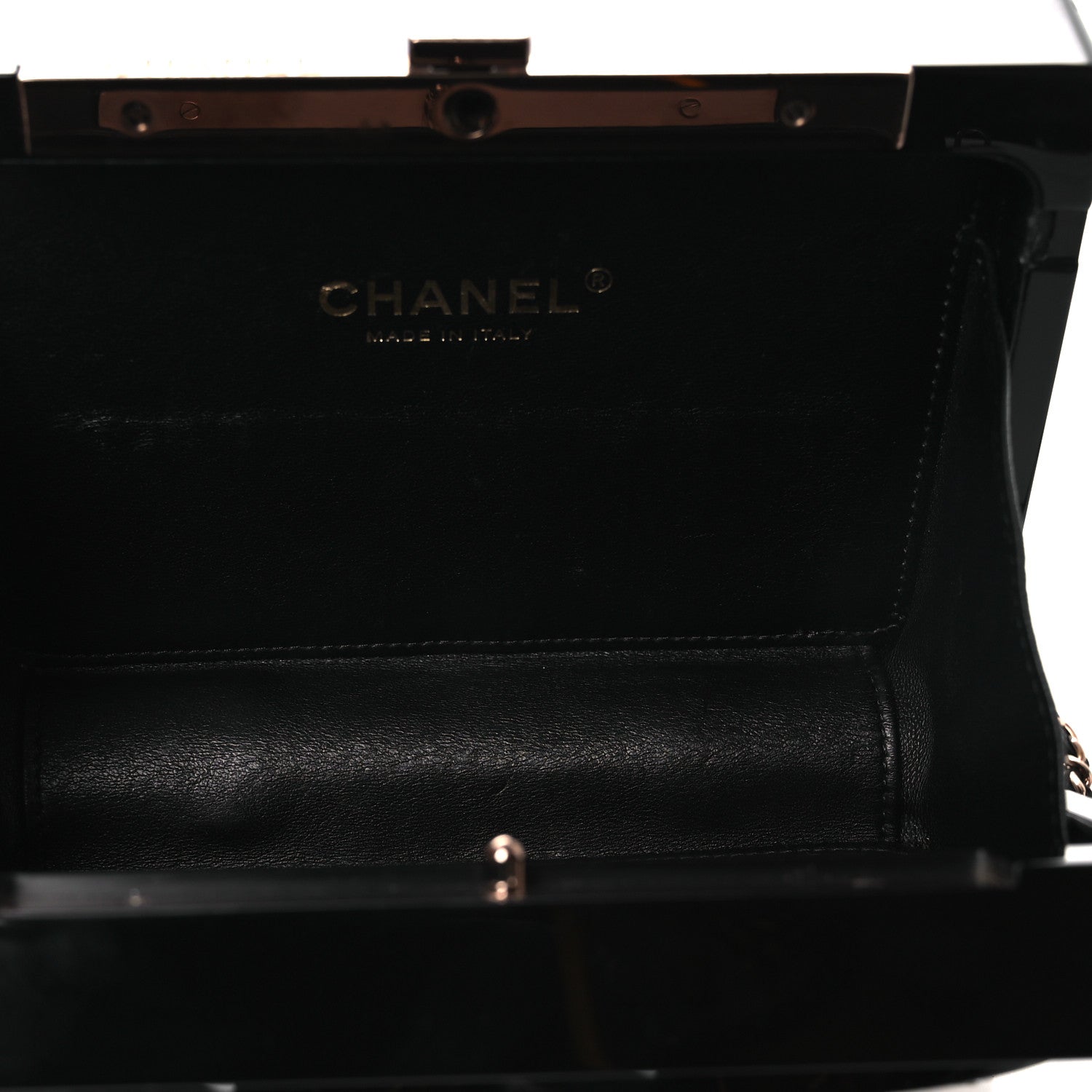 Plexiglass Crystal CC Minaudiere Clutch Black Copper