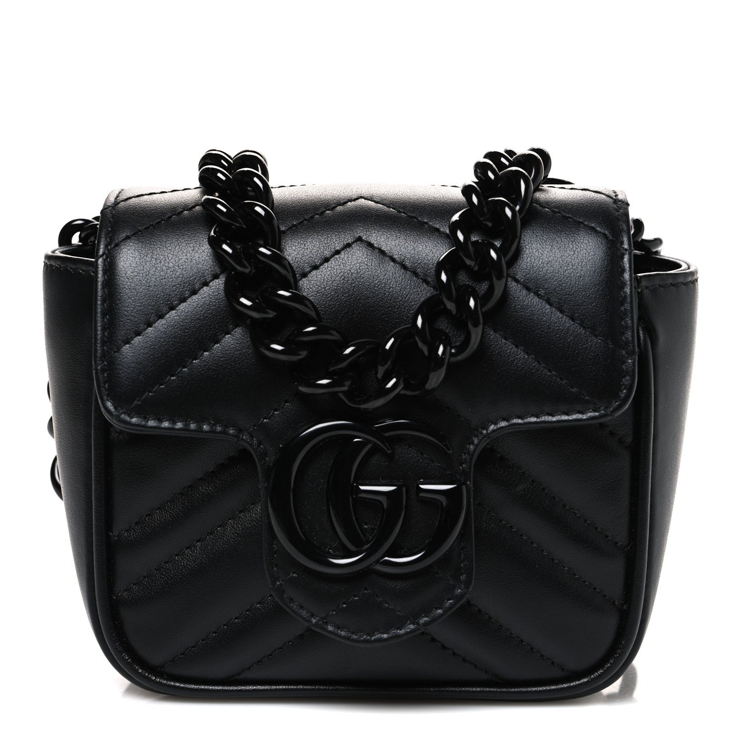 Calfskin Matelasse Monochrome GG Marmont Chain Mini Belt Bag Black