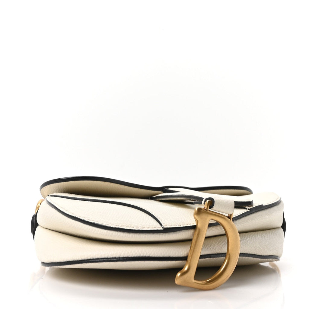 Grained Calfskin Mini Saddle Bag White