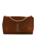 Suede Braided Monogram Large Kate Satchel Brown