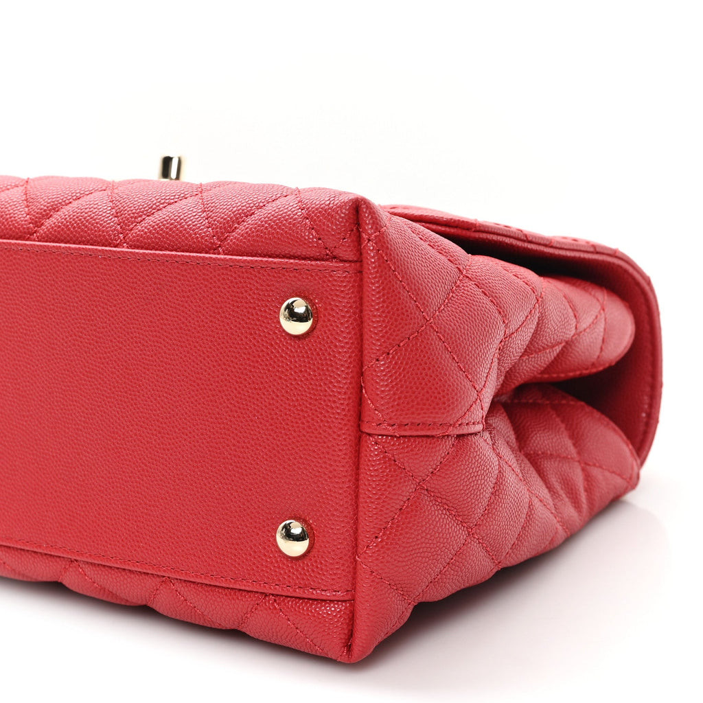 Caviar Quilted Lizard Embossed Small Coco Handle Flap Red