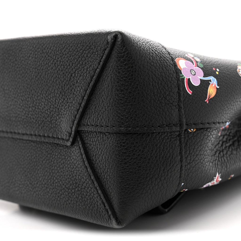Calfskin Flower Lockme Mini Backpack Black Multicolor