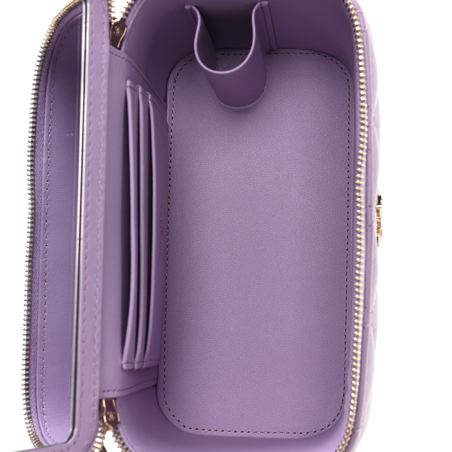 Lambskin Quilted Baguette Crystal Top Handle Vanity Case With Chain Purple