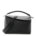 Grained Calfskin Large Puzzle Bag Black