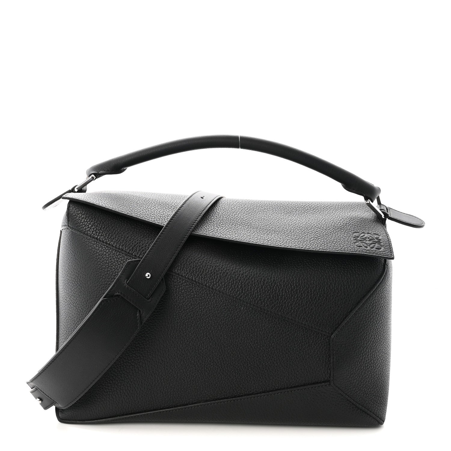 Grained Calfskin Large Puzzle Bag Black