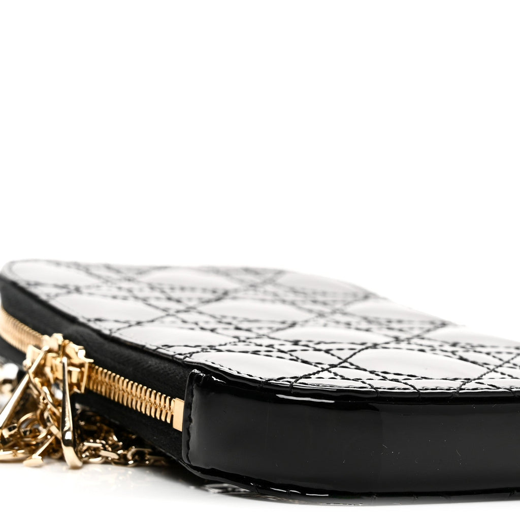 Patent Cannage Lady Dior Phone Holder Black