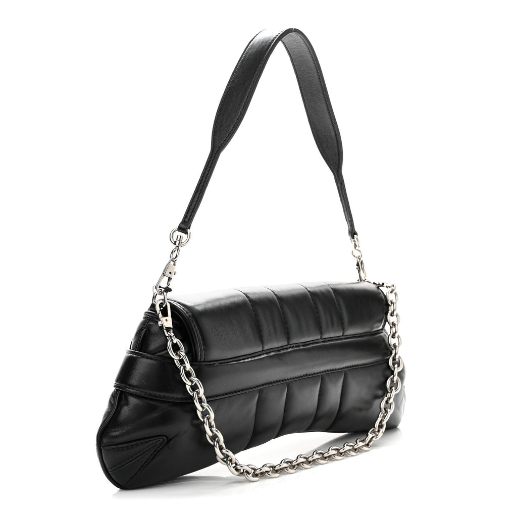 Nappa Vertical Matelasse Medium Maxi Horsebit Chain Shoulder Bag Black