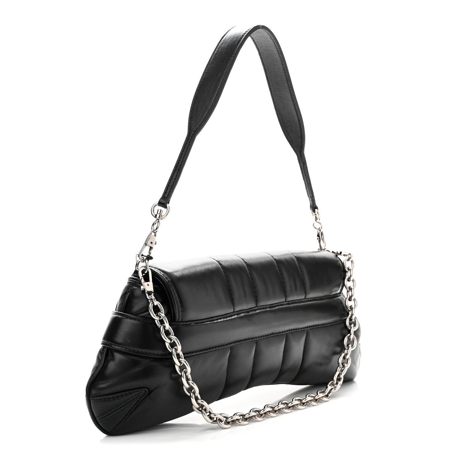 Nappa Vertical Matelasse Medium Maxi Horsebit Chain Shoulder Bag Black
