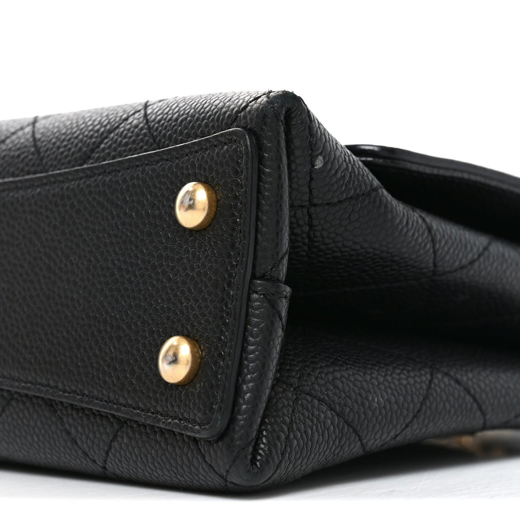 Caviar Diamond Stitched Small Top Handle Flap Black