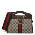 GG Supreme Monogram Textured Dollar Calfskin Web Small Ophidia Slip Handle Tote Beige Ebony New Acero