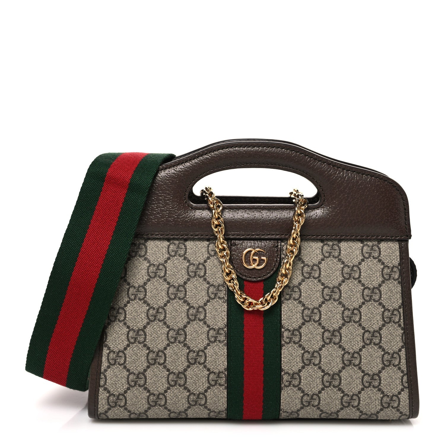 GG Supreme Monogram Textured Dollar Calfskin Web Small Ophidia Slip Handle Tote Beige Ebony New Acero