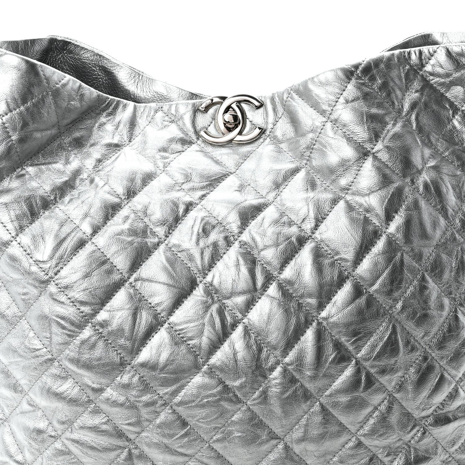Metallic Crackled Calfskin Quilted Large Big Bang Hobo Silver