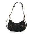 Extra Supple Calfskin Crocodile Embossed Le Cagole Shoulder Bag XS Black