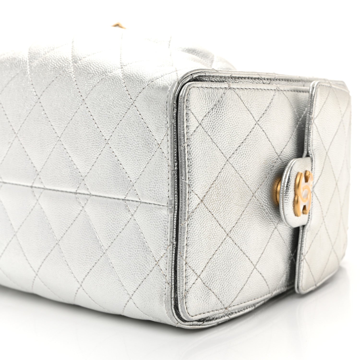 Metallic Caviar Quilted Small Chanel 25 Handbag Silver