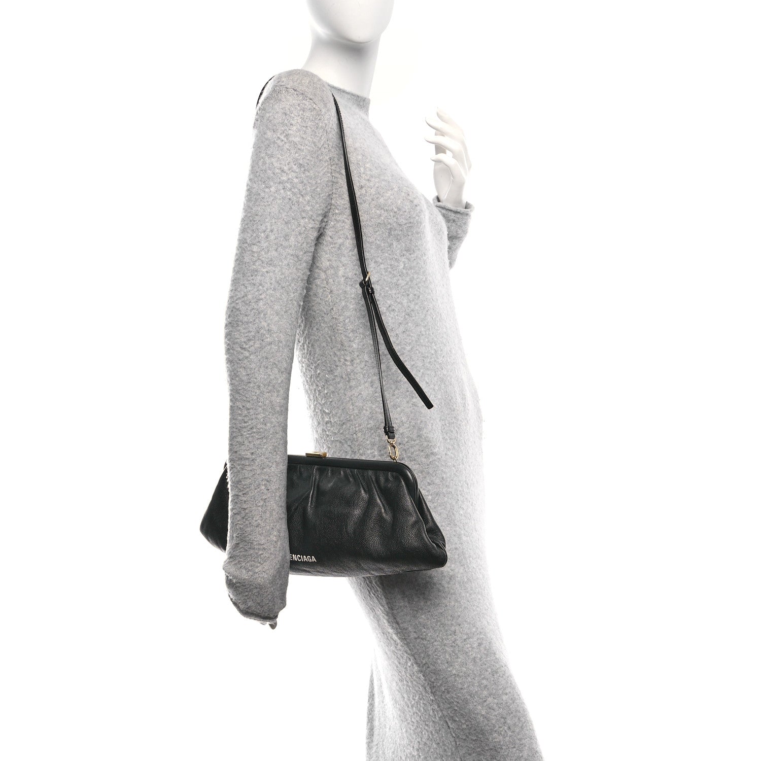 Grained Calfskin Logo XL Cloud Clutch Black