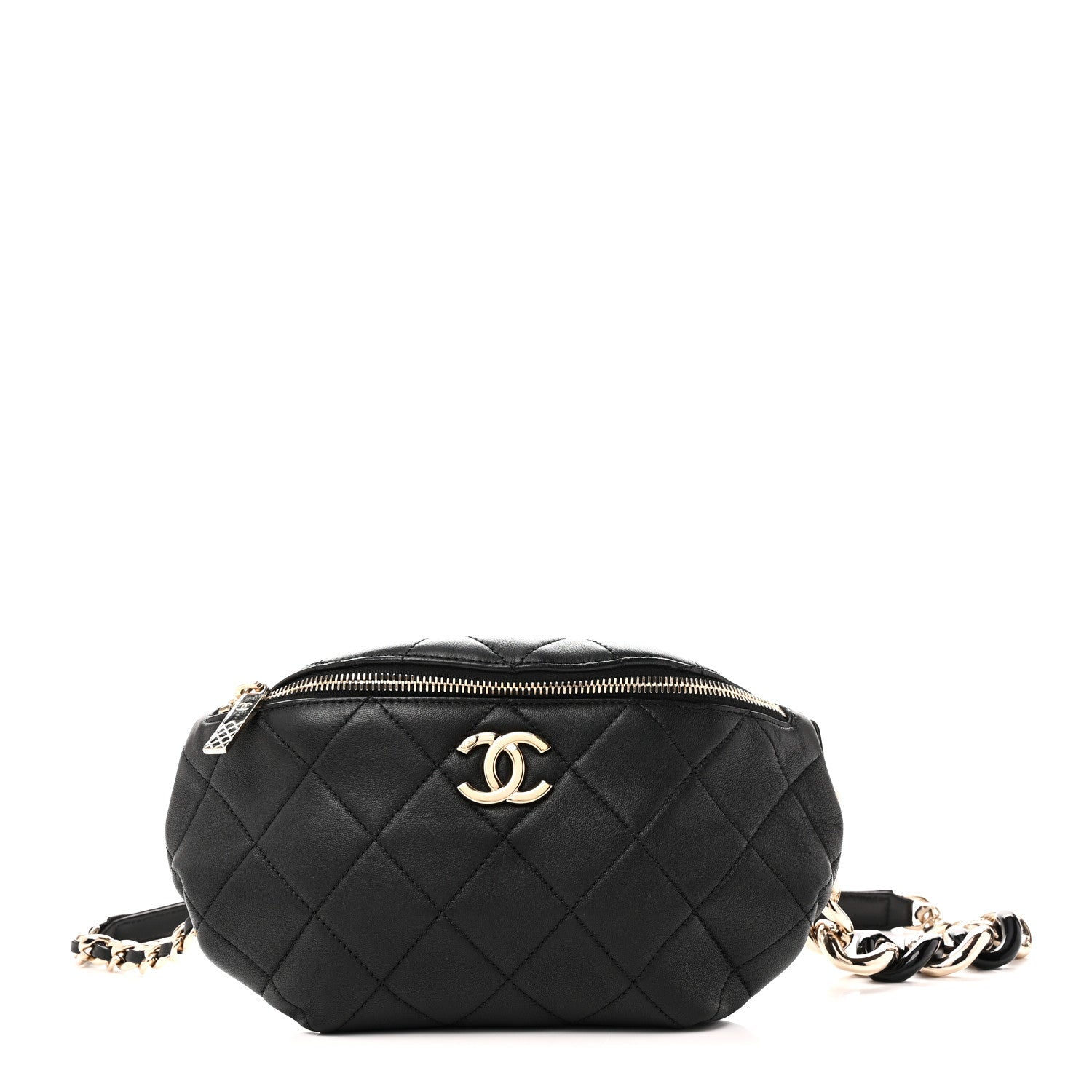 Lambskin Quilted Resin Bi-Color Waist Bag Fanny Pack Black