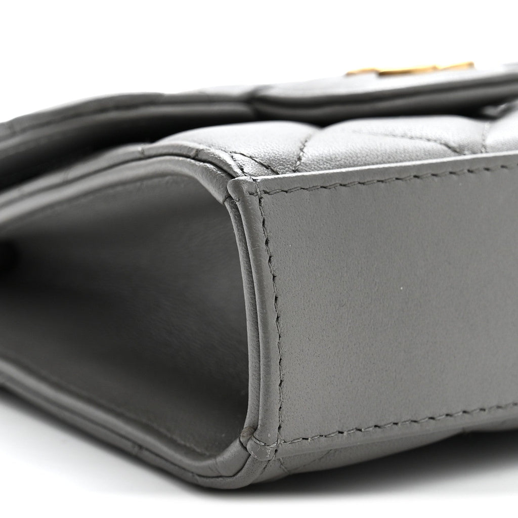 Lambskin Quilted Metal Top Handle Flap Clutch With Chain Grey