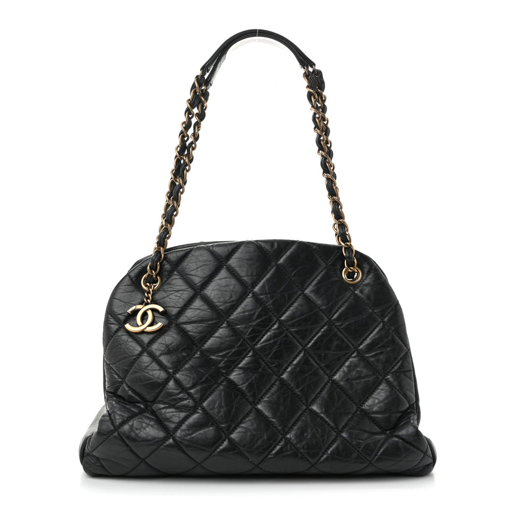 Aged Calfskin Large Just Mademoiselle Bowling Bag Black