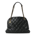 Aged Calfskin Large Just Mademoiselle Bowling Bag Black