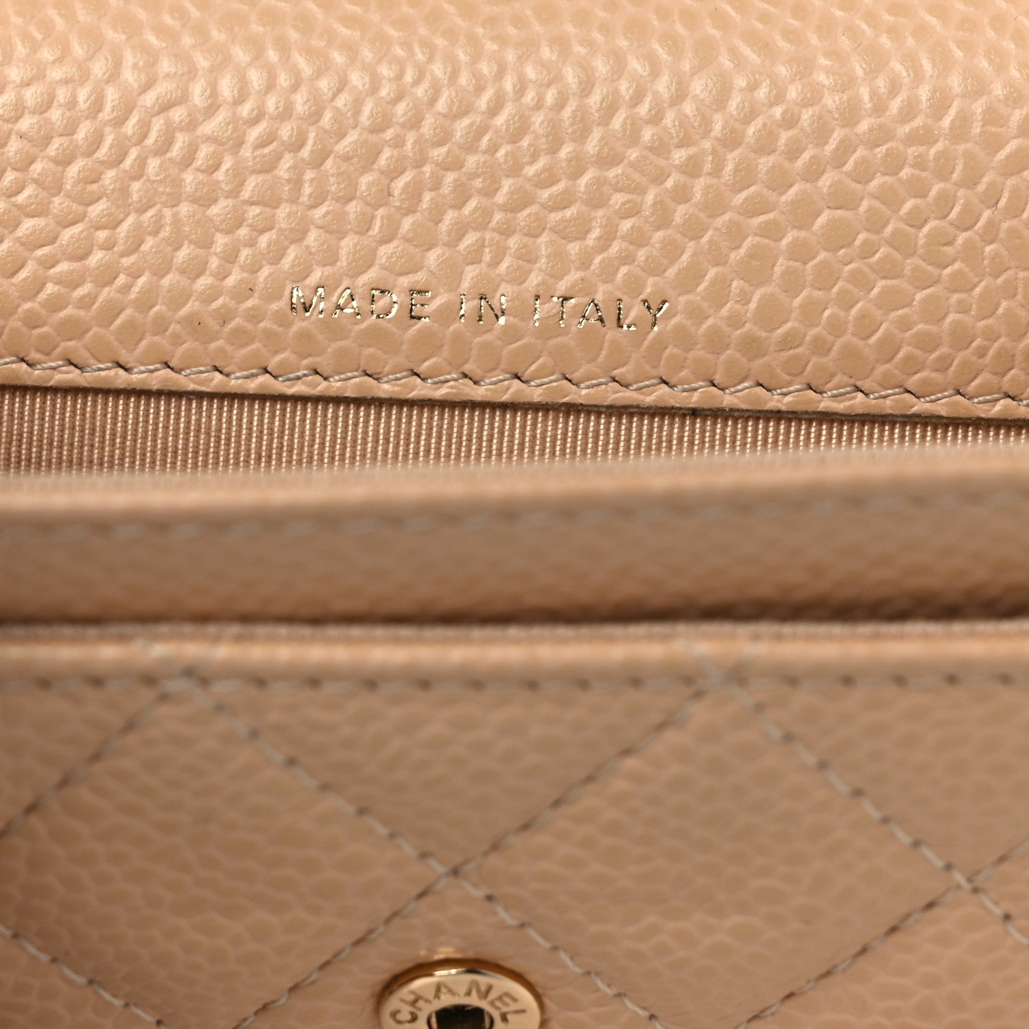 Caviar Quilted Flap Card Holder Wallet Beige