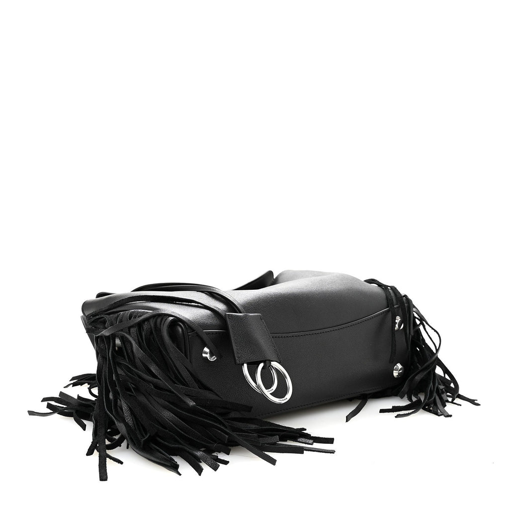 Natural Smooth Madeline Calfskin Fringes Small Rodeo Top Handle Handbag Black