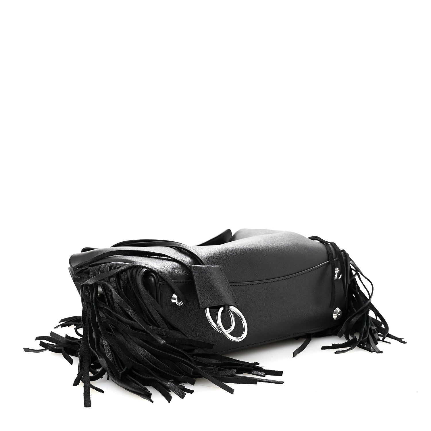 Natural Smooth Madeline Calfskin Fringes Small Rodeo Top Handle Handbag Black