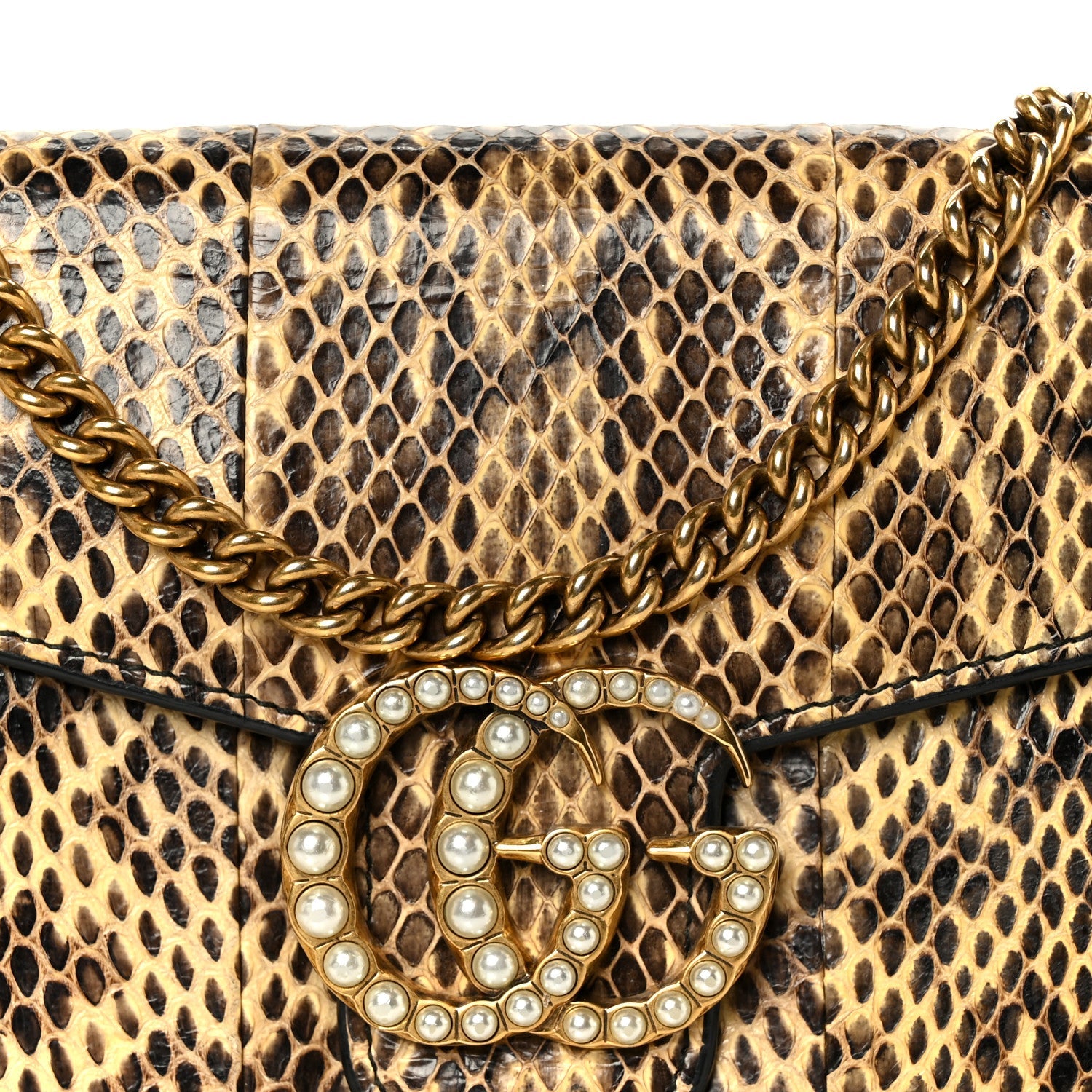 Snakeskin Pearly GG Marmont Chain Wallet Roccia