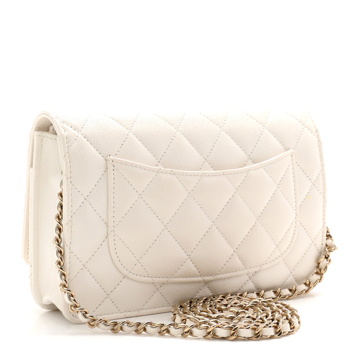 Caviar Quilted Wallet on Chain WOC White
