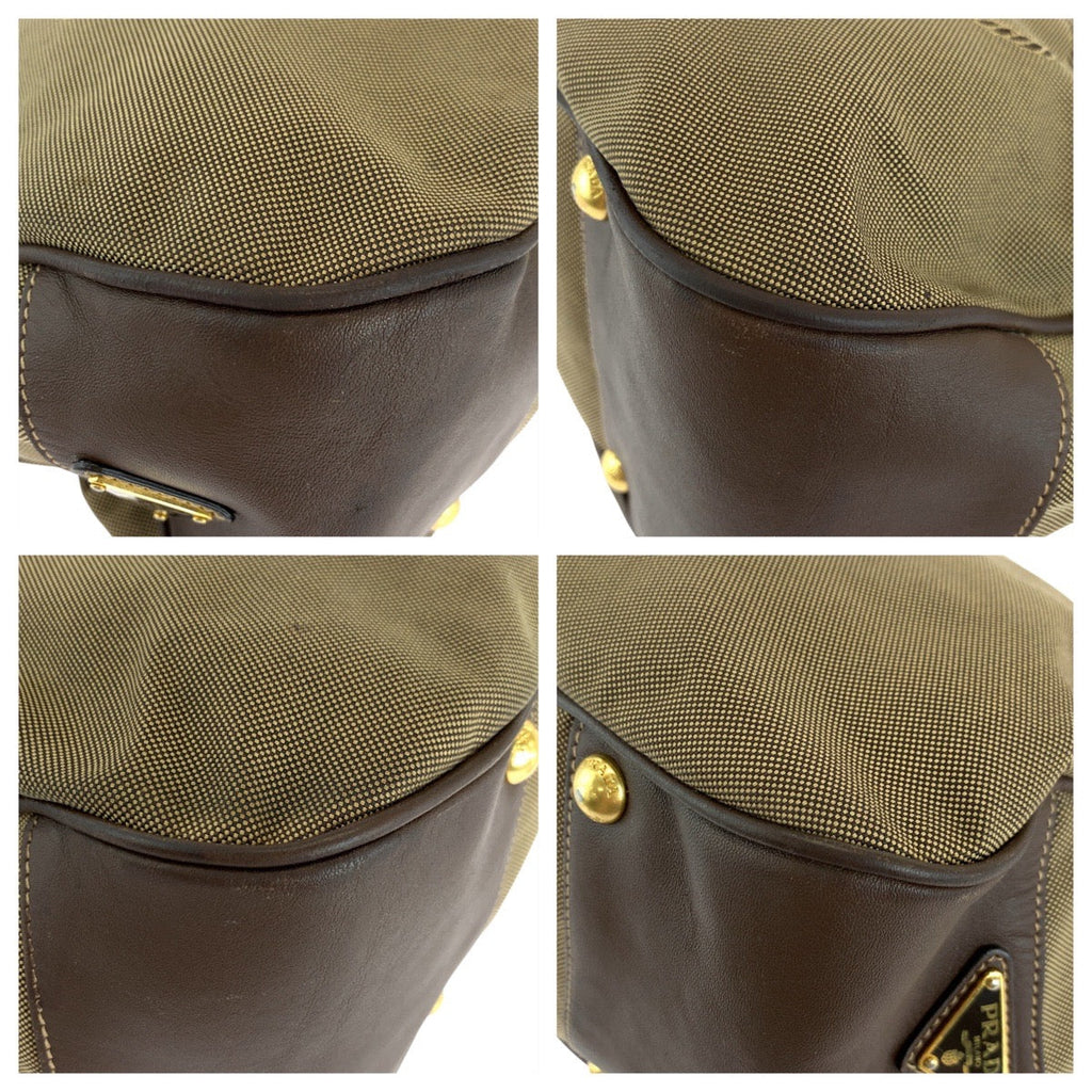 Prada Logo Jacquard Canvas Leather Shoulder Bag