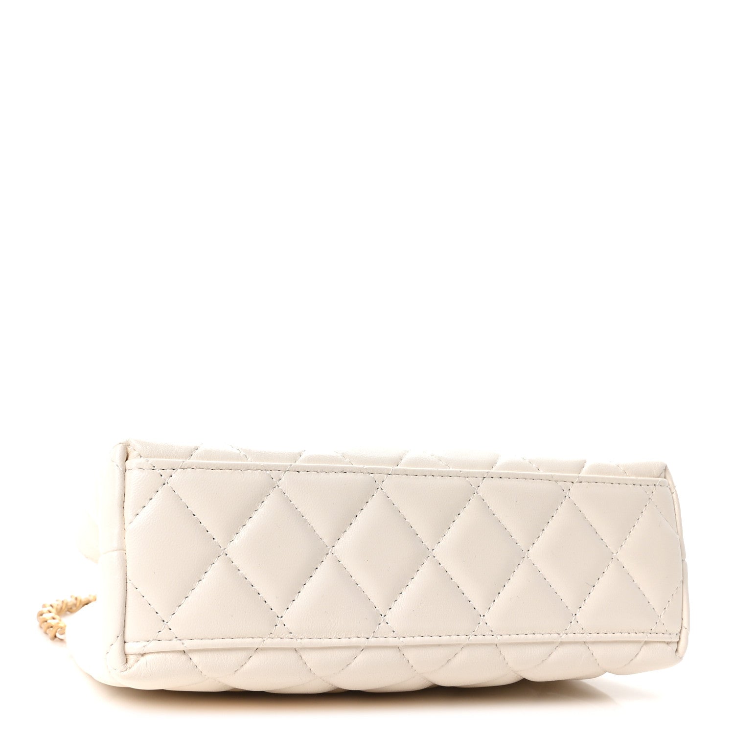 Shiny Aged Calfskin Quilted Nano Kelly Shopper White