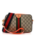 GG Supreme Monogram Textured Dollar Calfskin Web Ophidia Wristlet Shoulder Bag Beige Ebony Orange