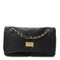 Aged Calfskin Quilted 2.55 Reissue Chain Flap  Black