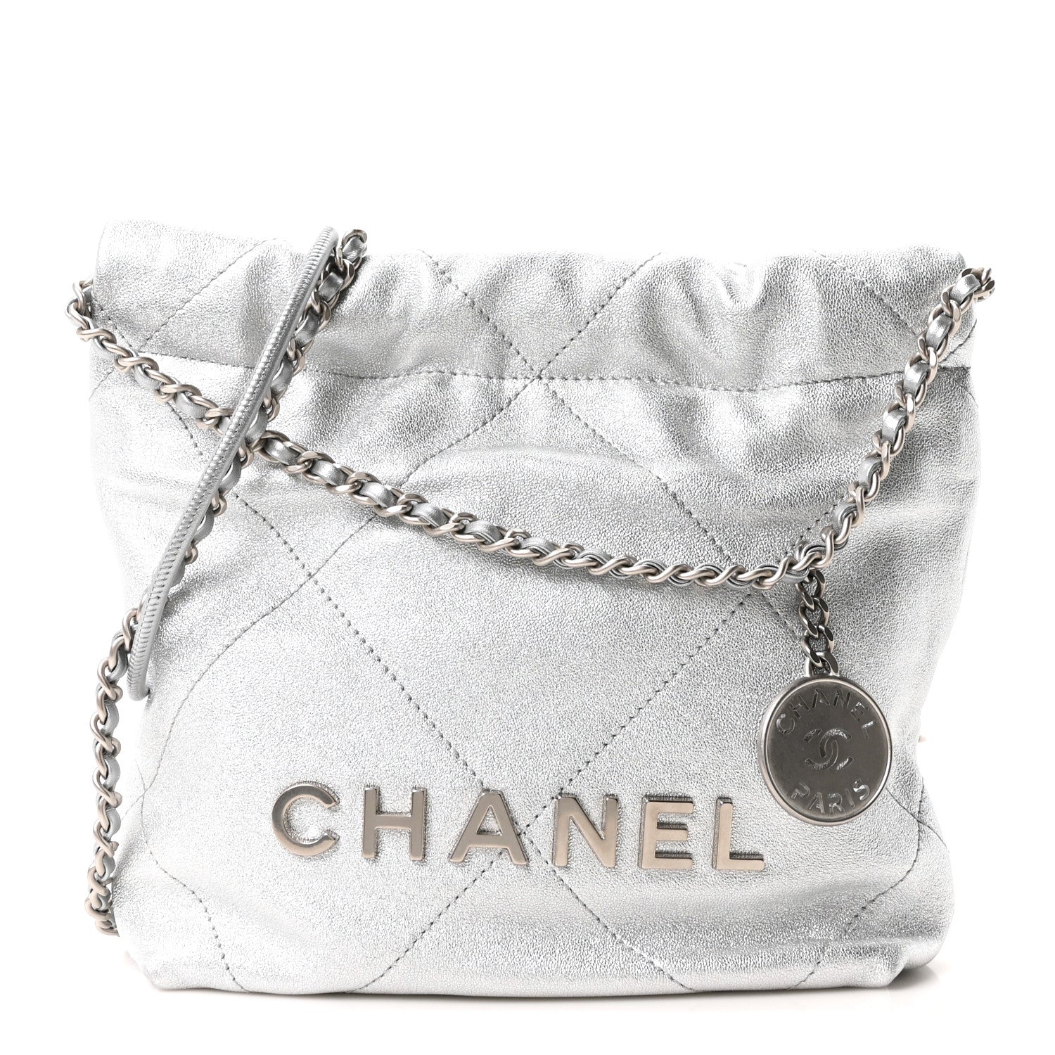 Metallic Lambskin Quilted Mini Chanel 22 Silvery