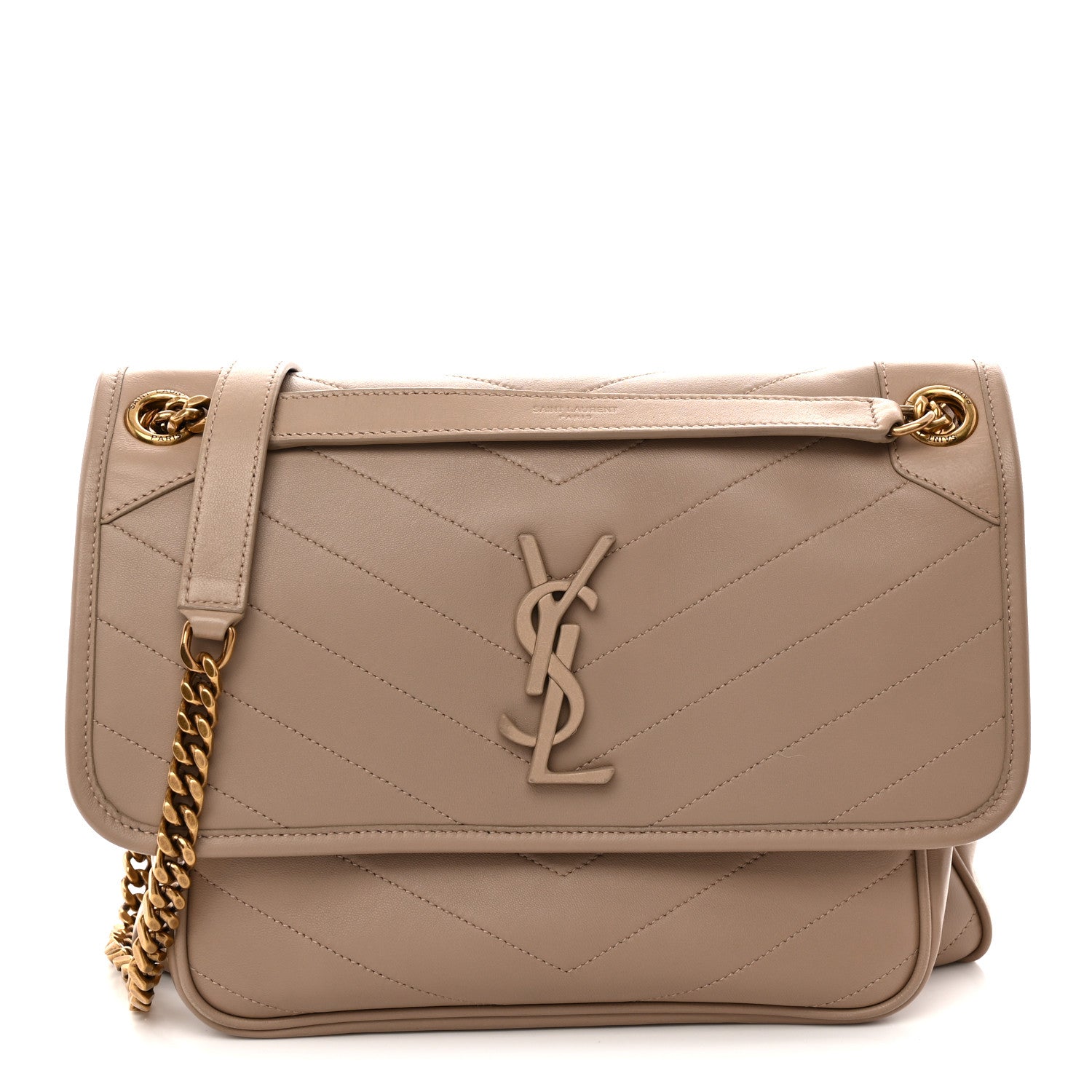 Lambskin Matelasse Monogram Medium Niki Chain Satchel Dark Beige